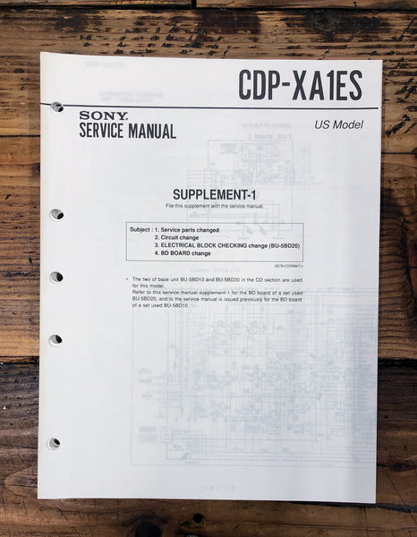 Sony CDP-XA1ES CD Player Supp. Service Manual *Original*