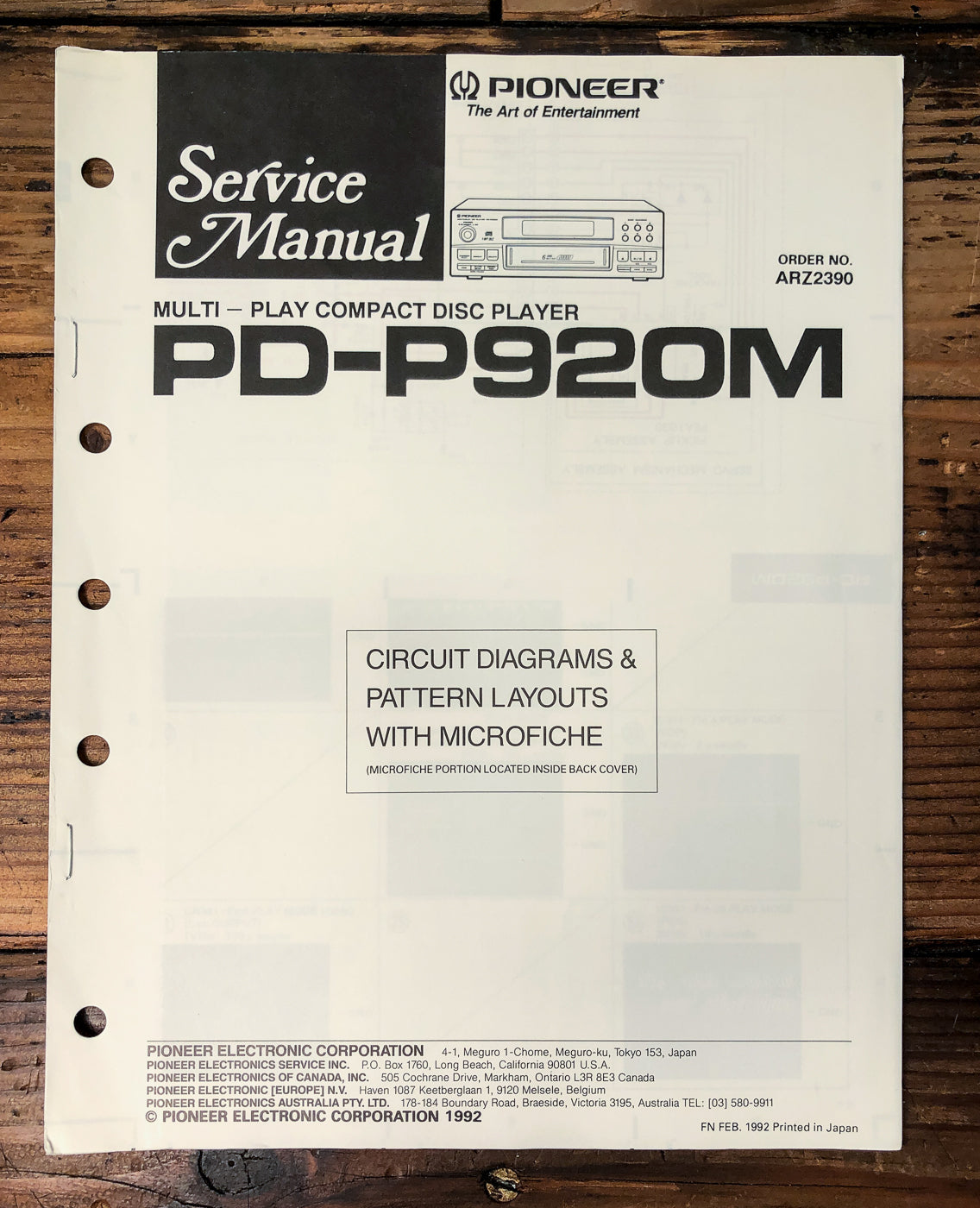 Pioneer PD-P920M CD Player Service Manual *Original*