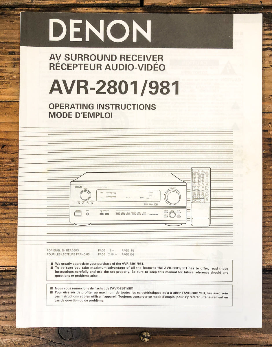 Denon AVR-2801 AVR-981 Receiver Owners / User Manual *Original*