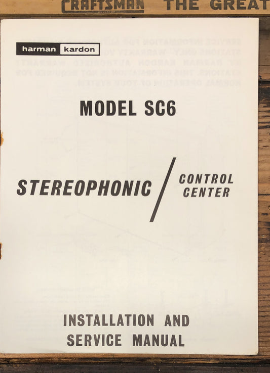 Harman Kardon Model SC6 Stereo  Owner &  Service Manual *Original*