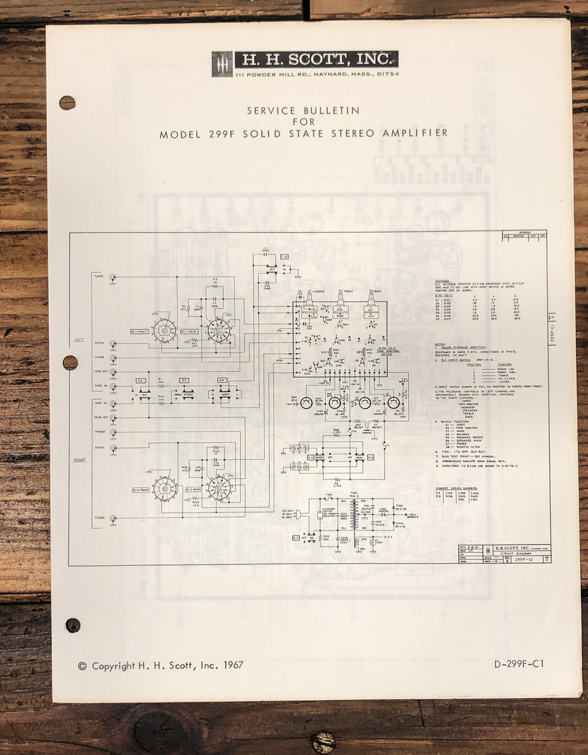 HH Scott Model 299F Amplifier Service Manual *Original*