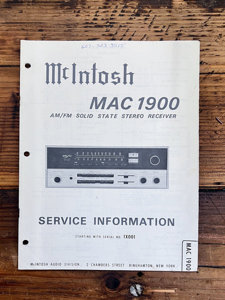 McIntosh MAC 1900 / MAC 1900 Receiver  Service Manual *Original*