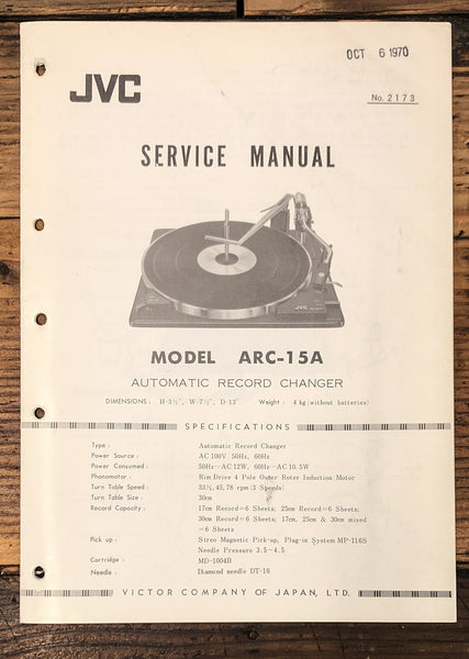 JVC ARC-15A Record Player / Turntable  Service Manual *Original*