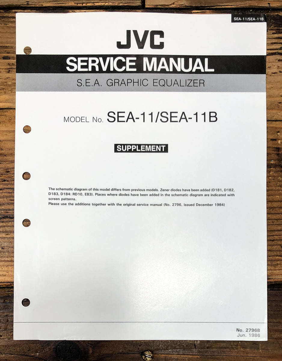 JVC SEA-11 SEA-11B Graphic Equalizer Supp. Service Manual *Original*