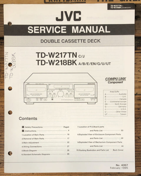 JVC TD-W217 TD-W218 TN BK Cassette Service Manual *Original*