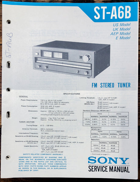 Sony ST-A6B Tuner  Service Manual *Original*