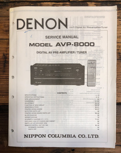Denon AVP-8000 AV Preamplifier / Preamp  Service Manual *Original*