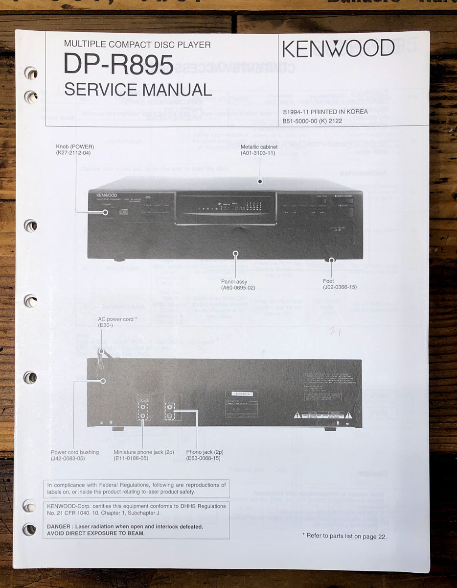 Kenwood DP-R895 CD Player  Service Manual *Original*