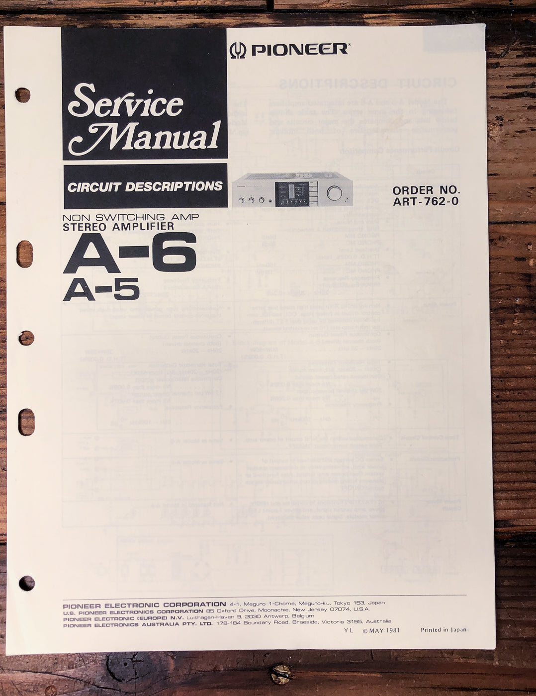Pioneer A-6 A-5 Amplifier Service Manual *Original*