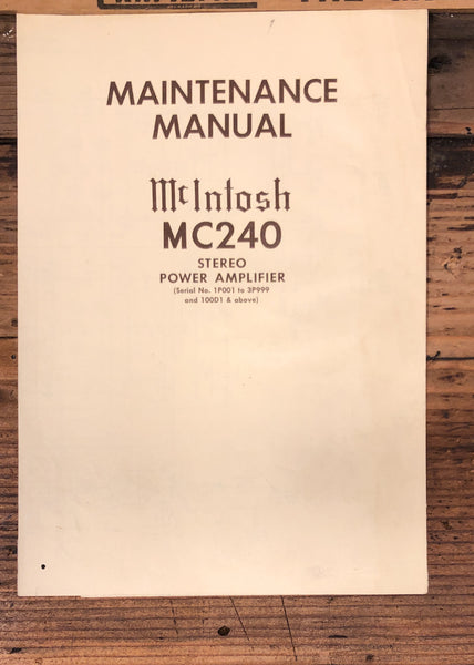 McIntosh MC240 MC-240 Amplifier Service Manual *Original*