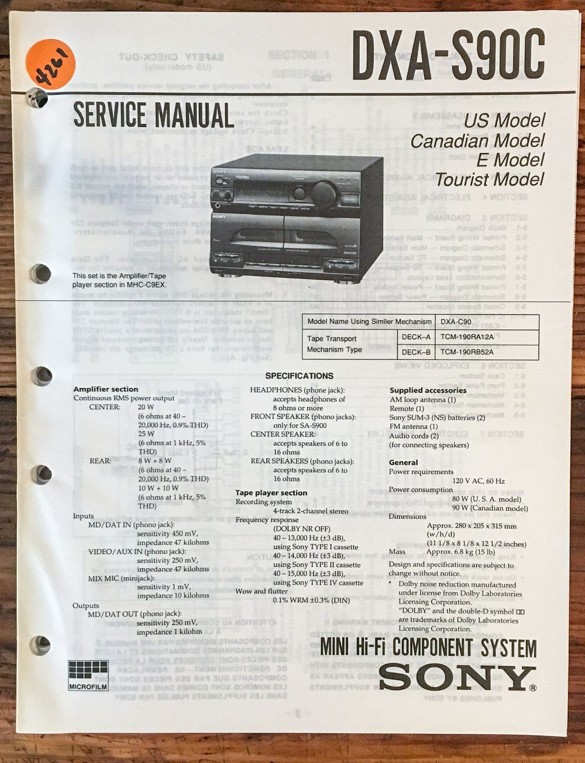 Sony DXA-S90C Receiver  Service Manual *Original*