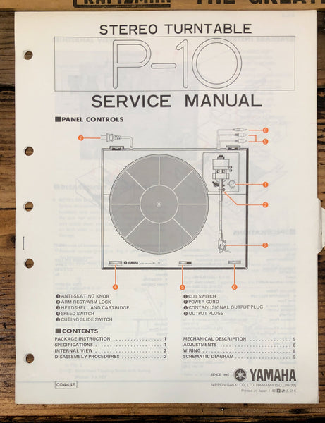 Yamaha P-10 Record Player / Turntable  Service Manual *Original*