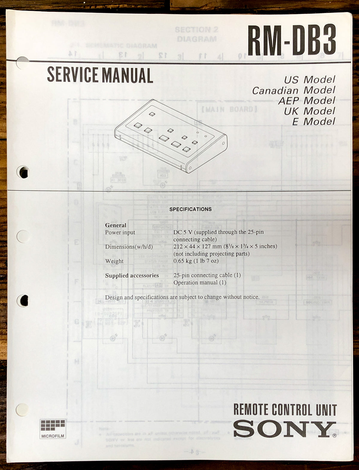 Sony RM-DB3 Remote Control  Service Manual *Original*