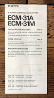 Sony ECM-31A ECM-31M Microphone  Owner / User Manual *Original*