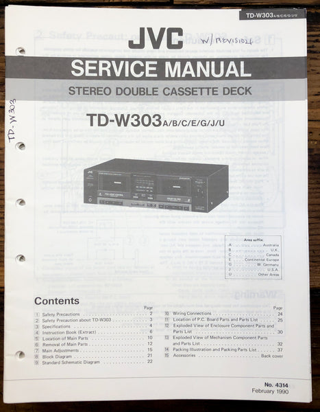 JVC TD-W303 Cassette  Service Manual *Original*