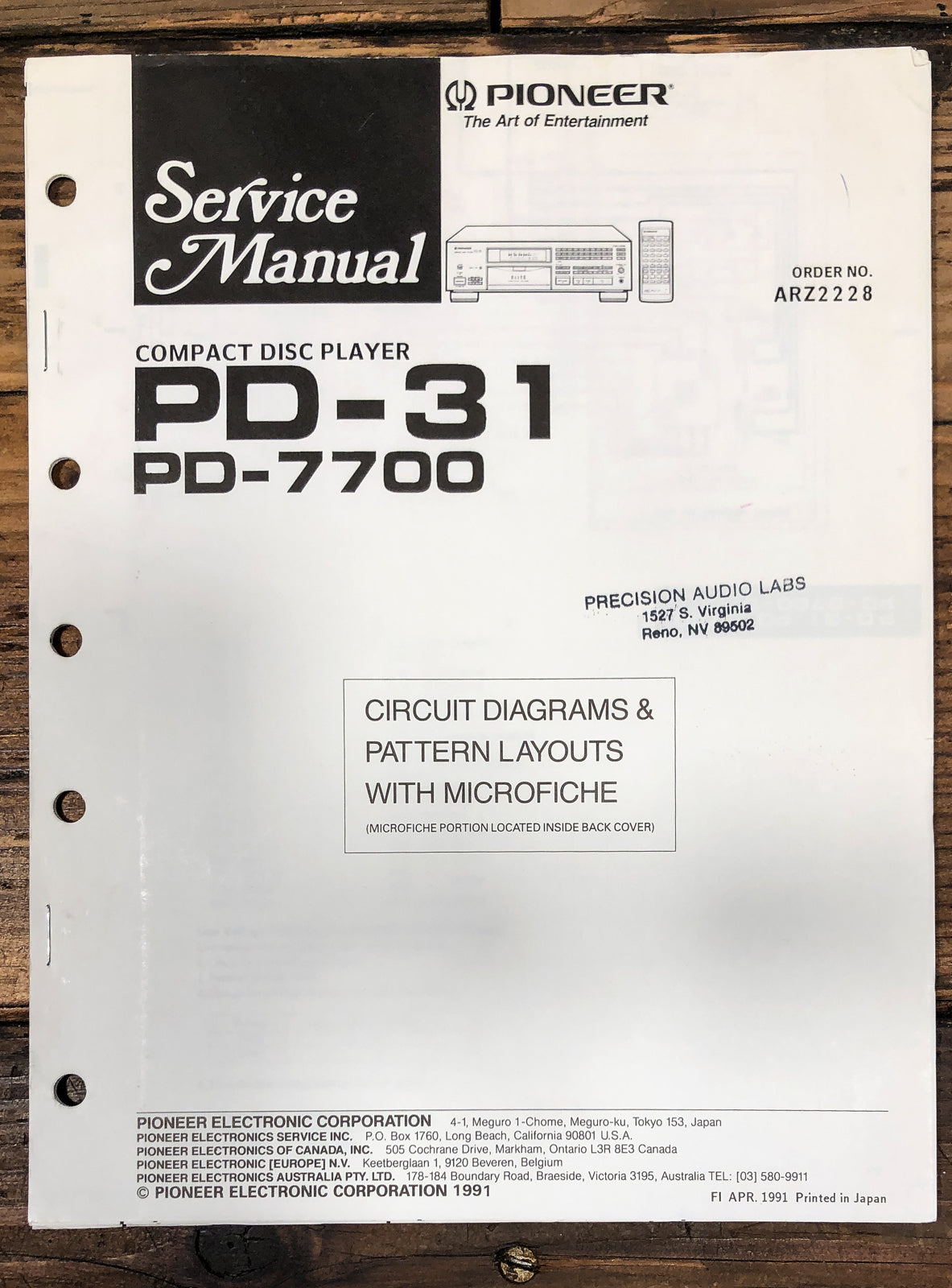 Pioneer PD-31 PD-7700 CD Player Service Manual *Original*
