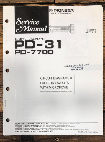 Pioneer PD-31 PD-7700 CD Player Service Manual *Original*