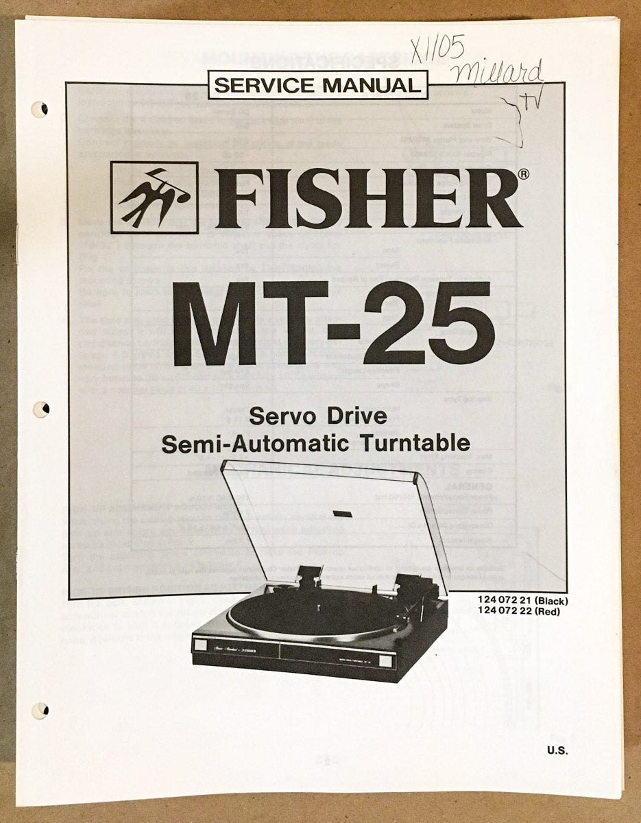 Fisher MT-25 Record Player / Turntable Service Manual *Original*