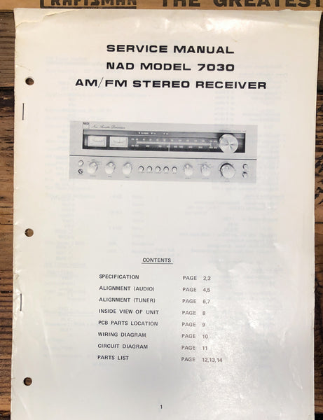NAD Model 7030 Receiver  Service Manual *Original*