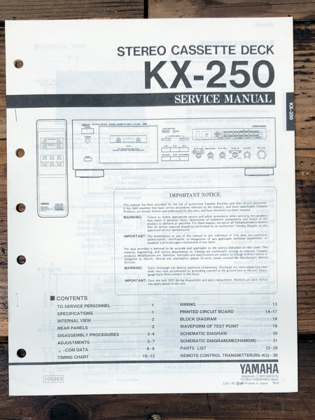 Yamaha KX-250 Cassette  Service Manual *Original*