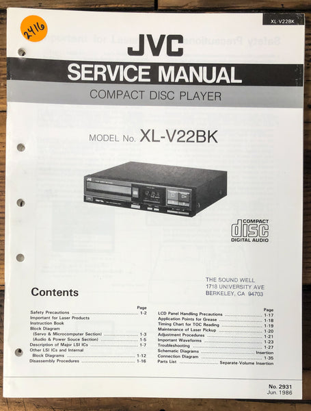 JVC XL-V22 BK CD Player  Service Manual *Original*