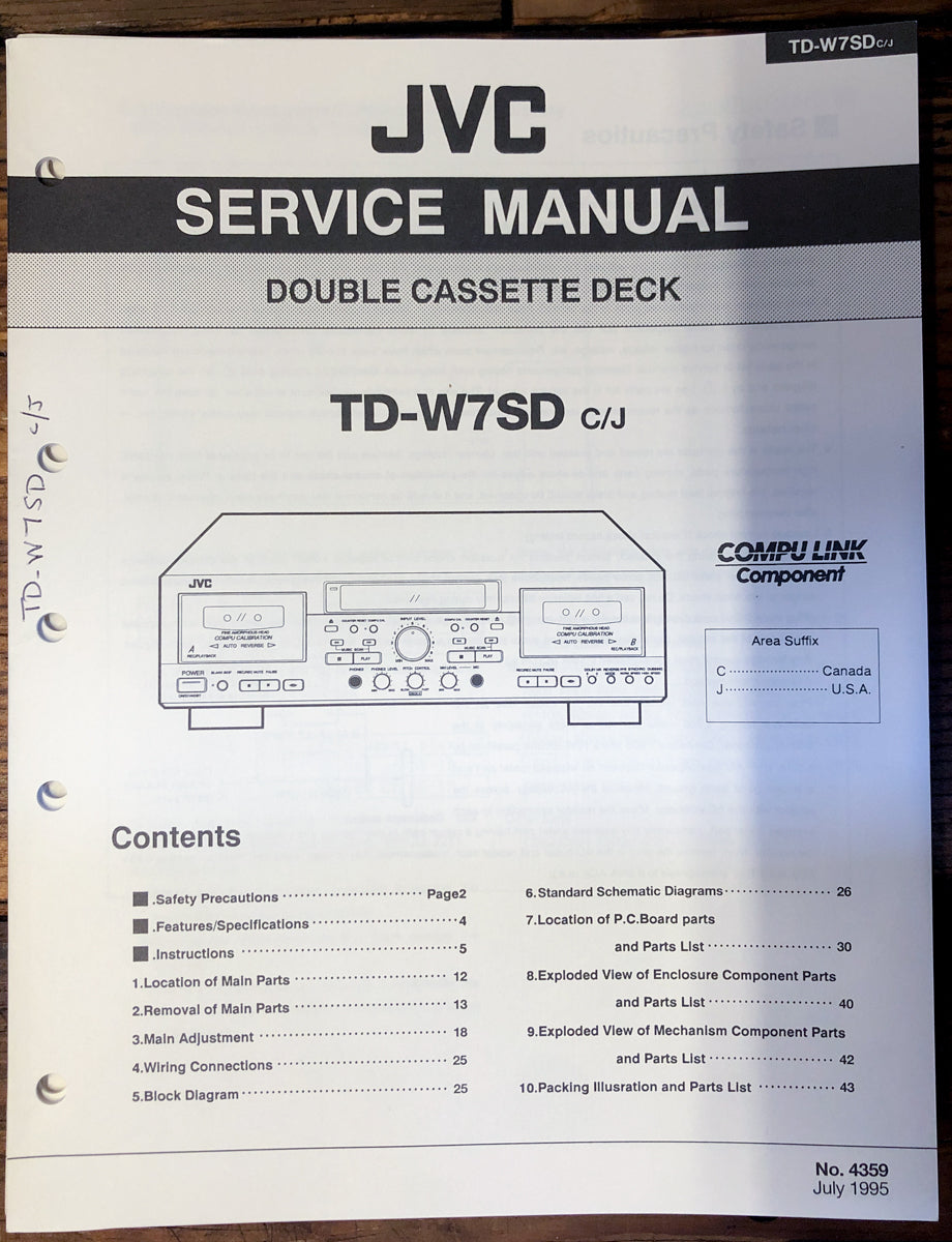 JVC TD-W7 TD-W7SD   Service Manual *Original*