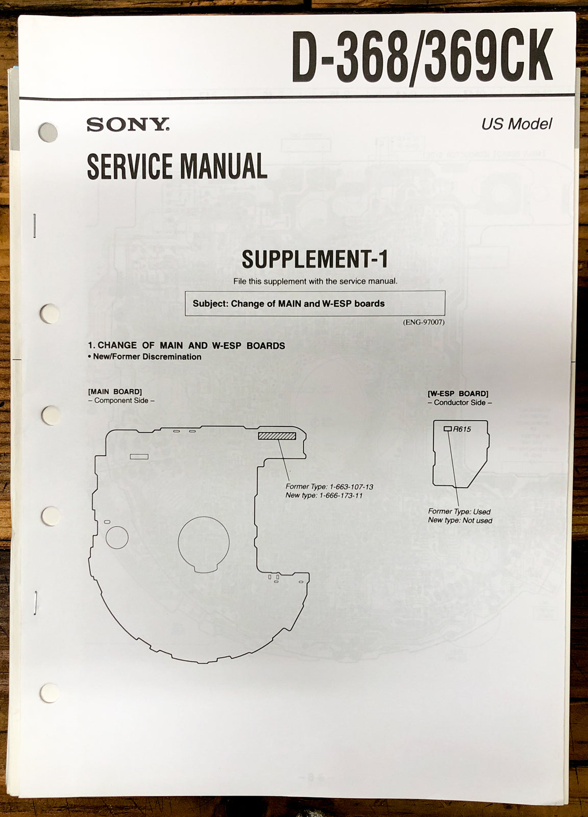 Sony D-368 D-369CK CD Player / Discman Supp. Service Manual *Original*