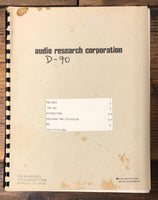 Audio Research Corp. D-90 Amplifier Owners Manual, Schematic, Parts List *Orig*