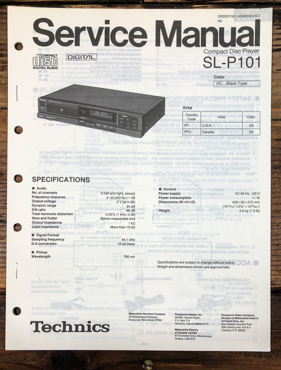Technics SL-P101 CD Player Service Manual *Original*