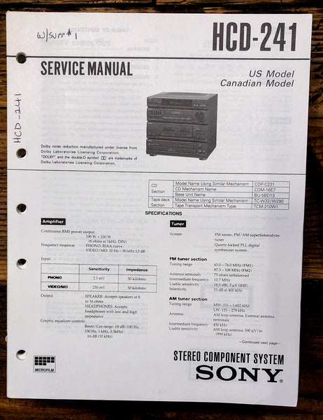 Sony HCD-241 Stereo  Service Manual *Original*