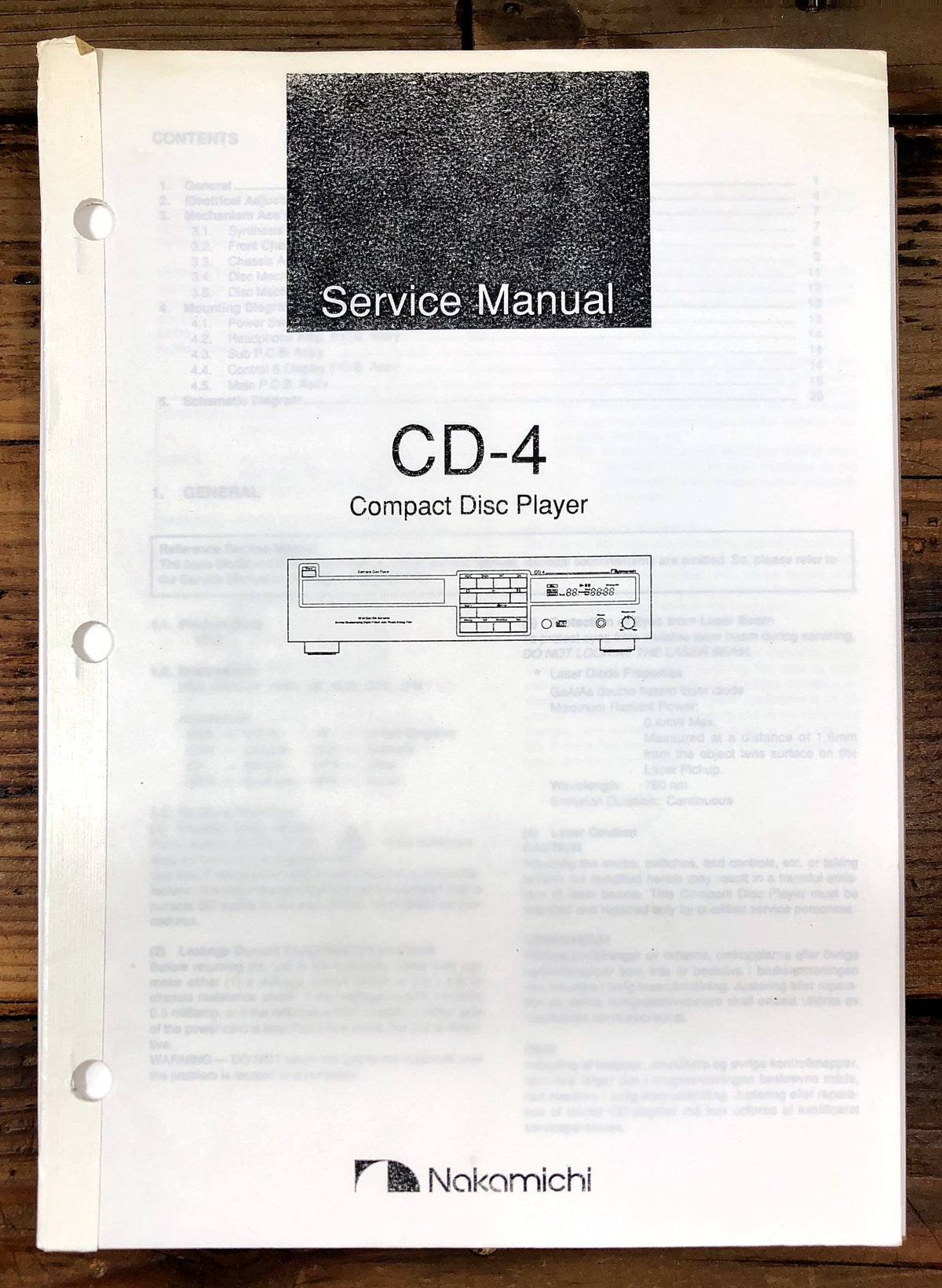 Nakamichi CD-4 Compact Disc Player Service Manual *Original*