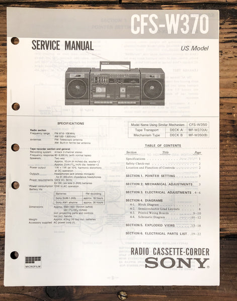 Sony CFS-W370 Radio Service Manual *Original*