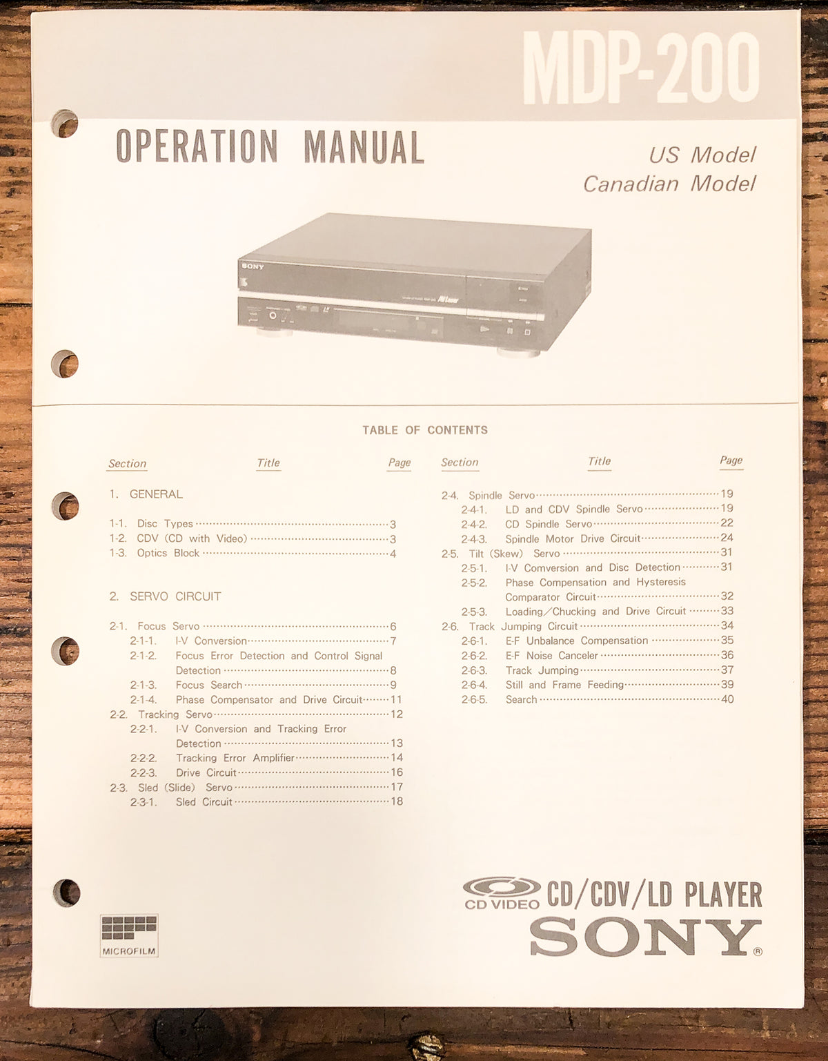 Sony MDP-200 CD CDV LD Player Service Manual *Original*