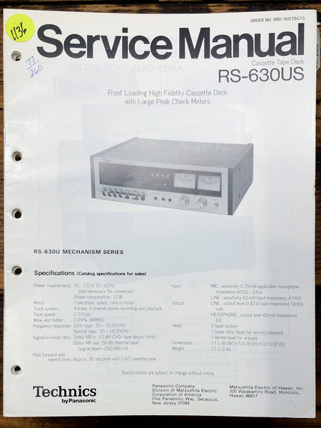 Technics RS-630US Cassette  Service Manual *Original*