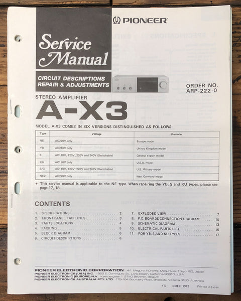 Pioneer A-X3 Amplifier  Service Manual *Original*