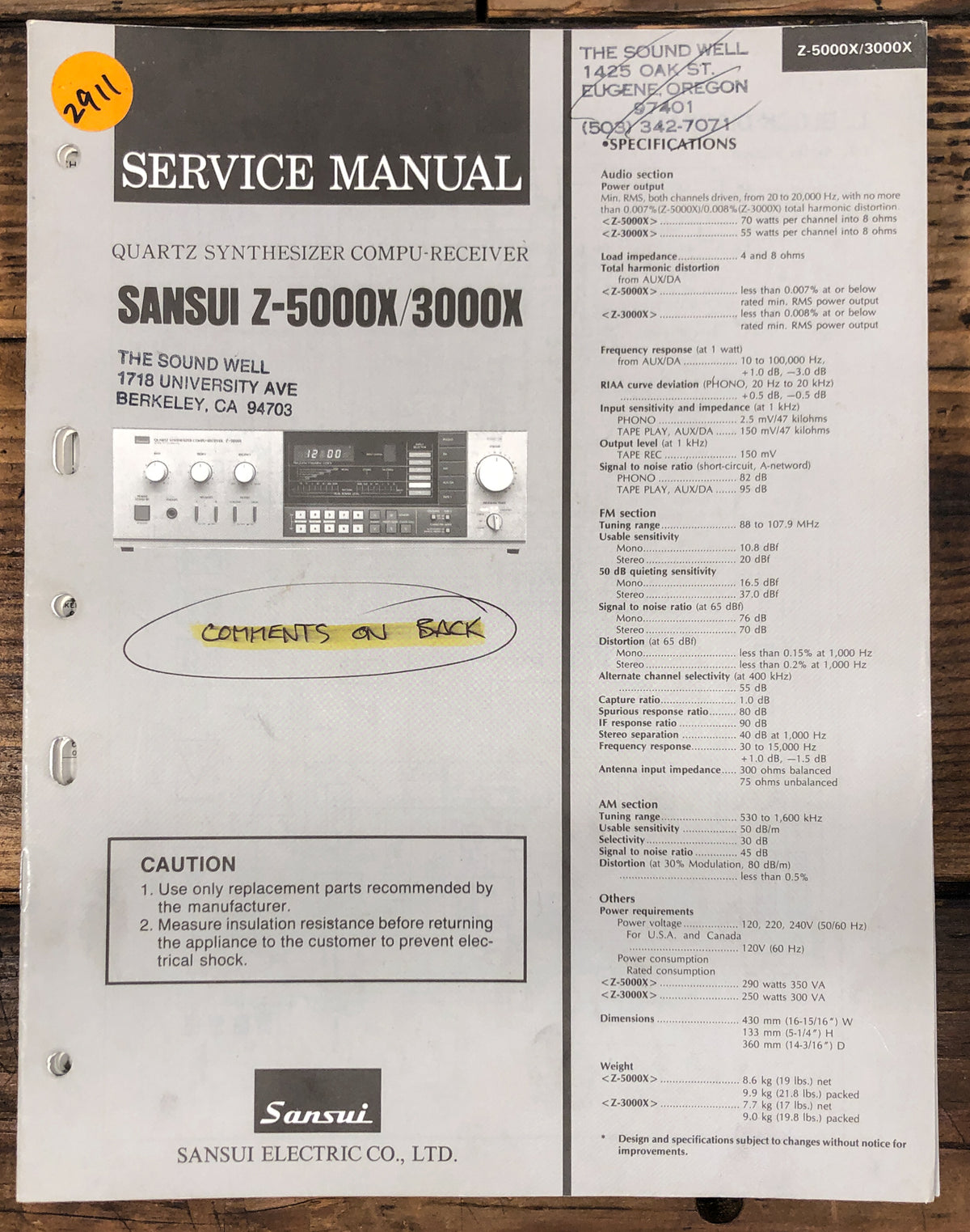 Sansui Z-3000X Z-5000X Receiver  Service Manual *Original*