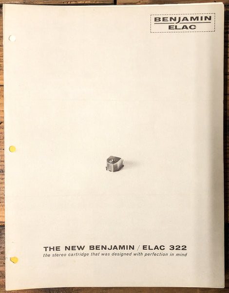 Benjamin / Elac Model 322 Turntable Cartridge 3pg Dealer Brochure *Orig*