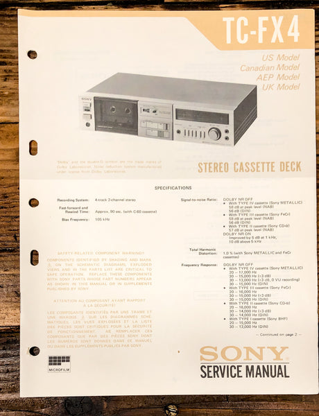 Sony TC-FX4 Cassette Service Manual *Original*