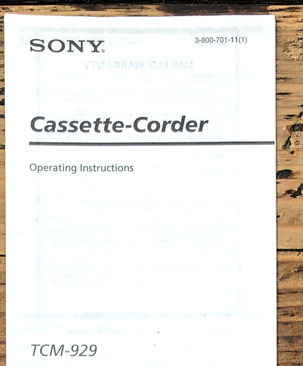 Sony TCM-929 Cassette Owners / User Manual *Original*