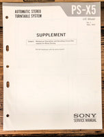 Sony PS-X5 Record Player / Turntable Supp. Service Manual *Original*