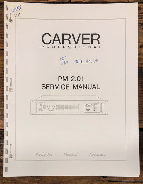 Carver PM 2.0T Amplifier  Service Manual *Original*