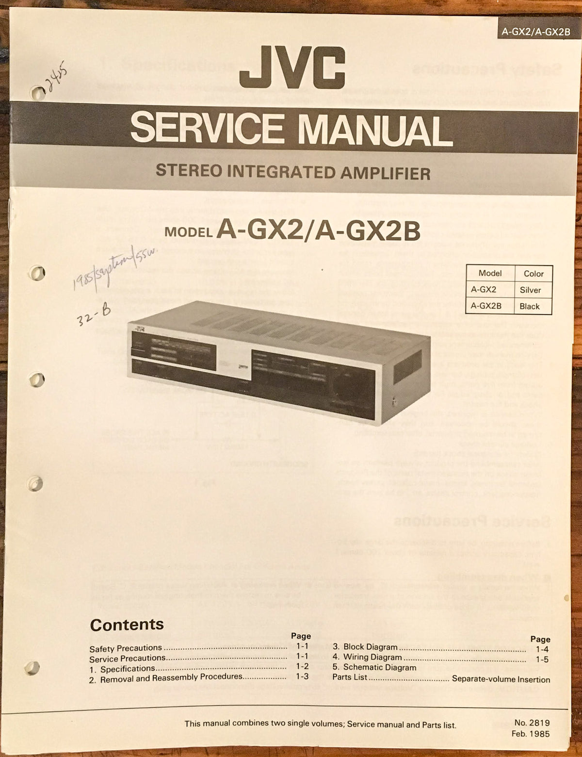 JVC A-GX2 A-GX2B Amplifier  Service Manual *Original*