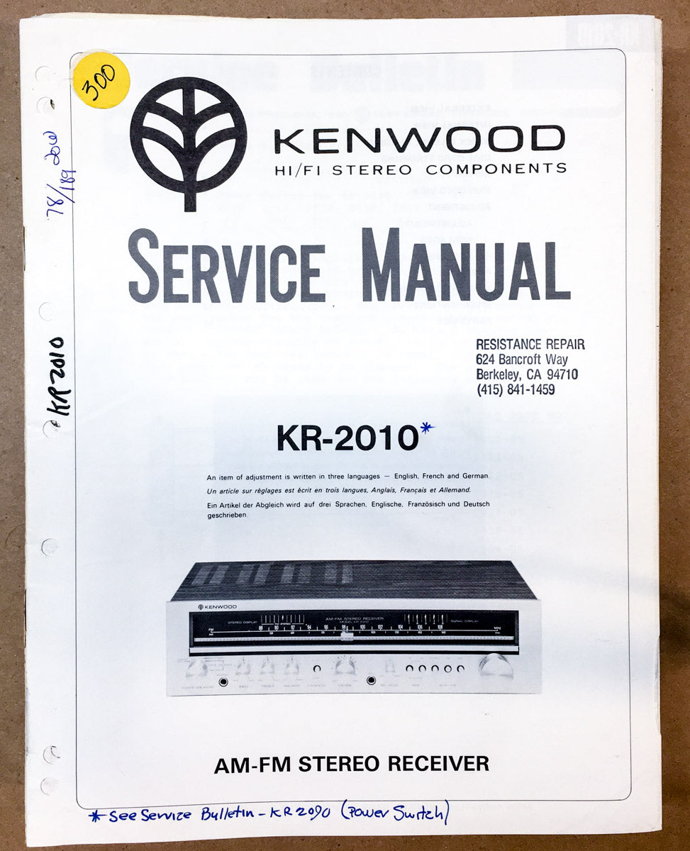Kenwood KR-2010 Receiver  Service Manual *Original*