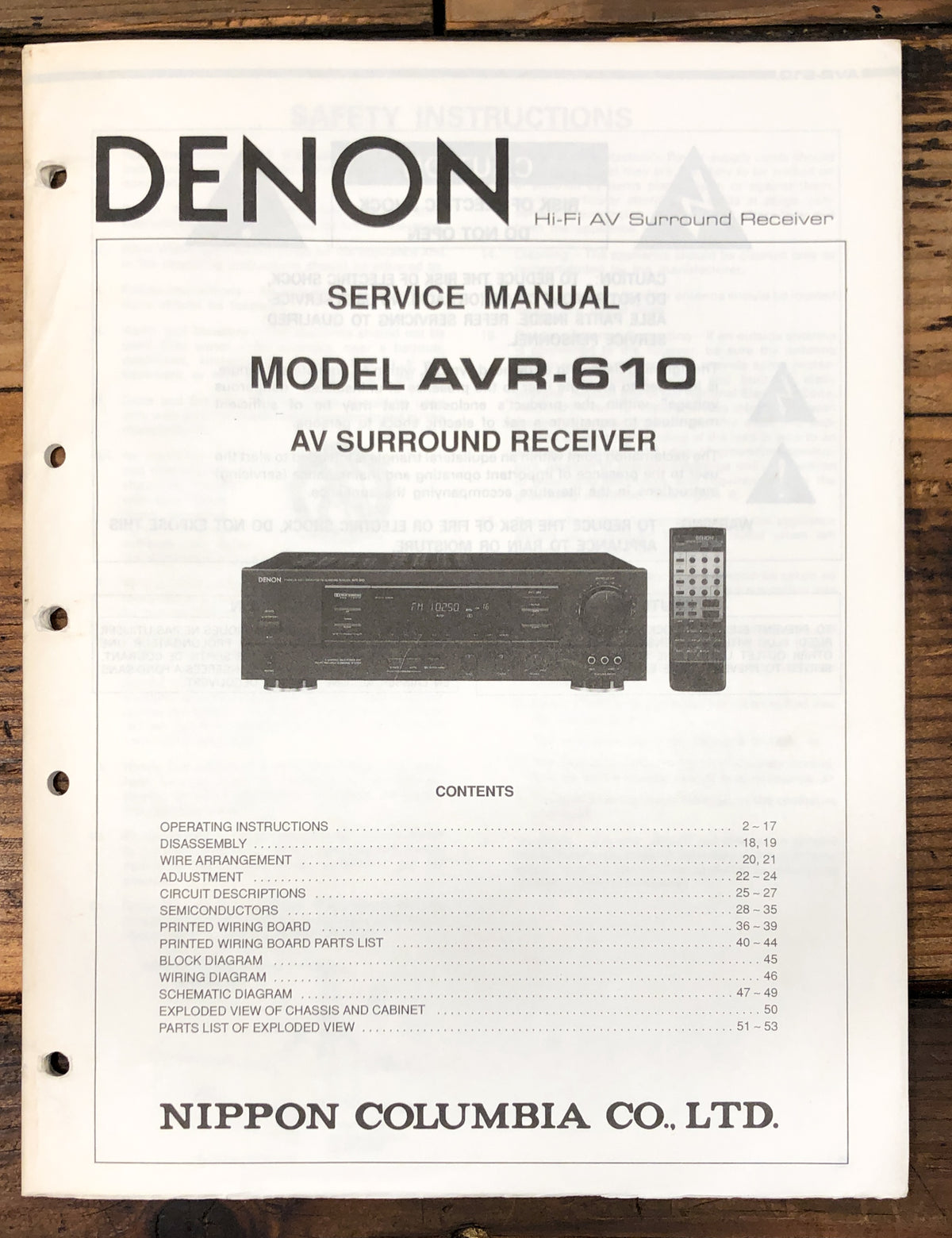 Denon AVR-610 Receiver Service Manual *Original*