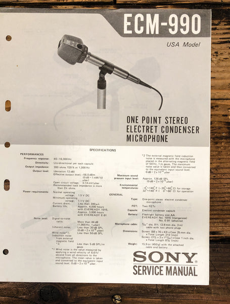 Sony ECM-990 Microphone Service Manual *Original*