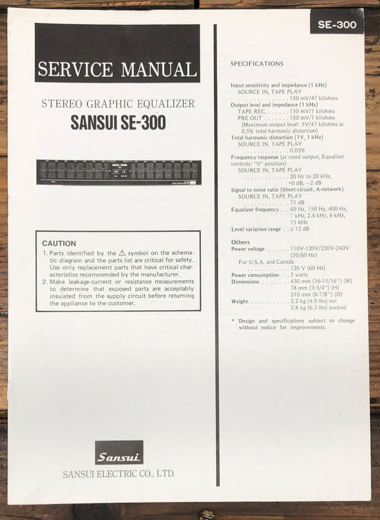 Sansui SE-300 Equalizer  Service Manual *Original*