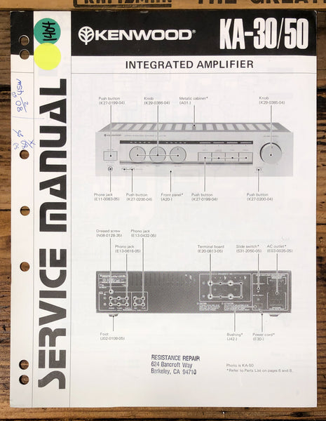 Kenwood KA-30 KA-50 Amplifier  Service Manual *Original*