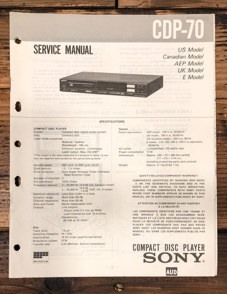Sony CDP-70 CD Player  Service Manual *Original*