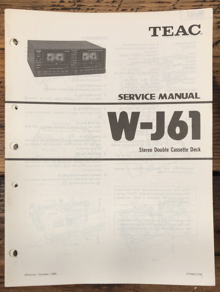Teac W-J61 Cassette  Service Manual *Original*