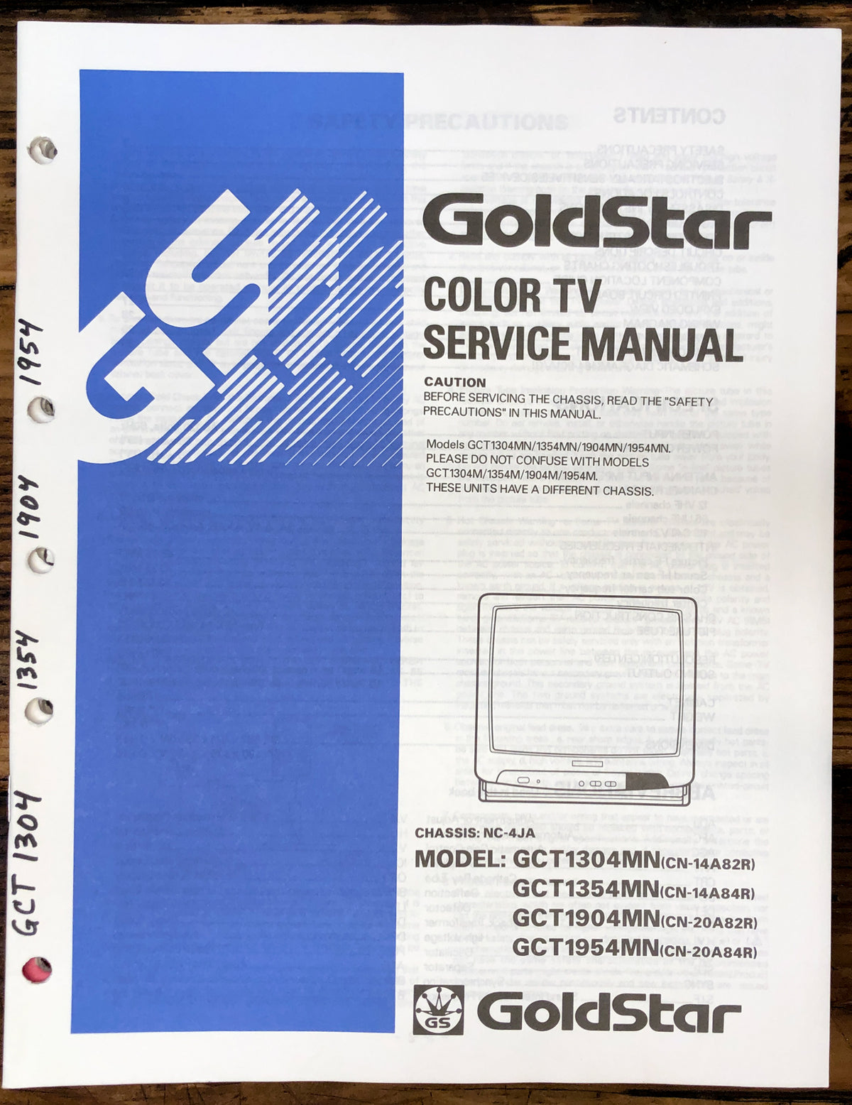 Goldstar GCT-1304MN 1354MN 1904MN 1954MN TV  Service Manual *Original*